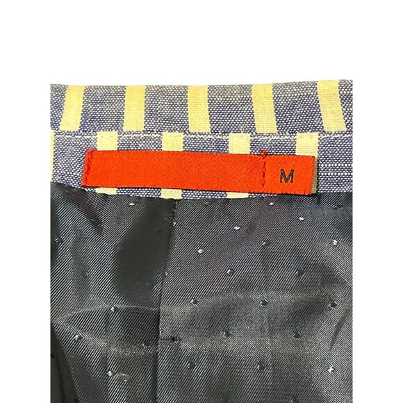 Elie Balleh Mens Blazer Jacket Milano Italy Blue White Stripe Elbow-Patch Size M - Picture 4 of 9